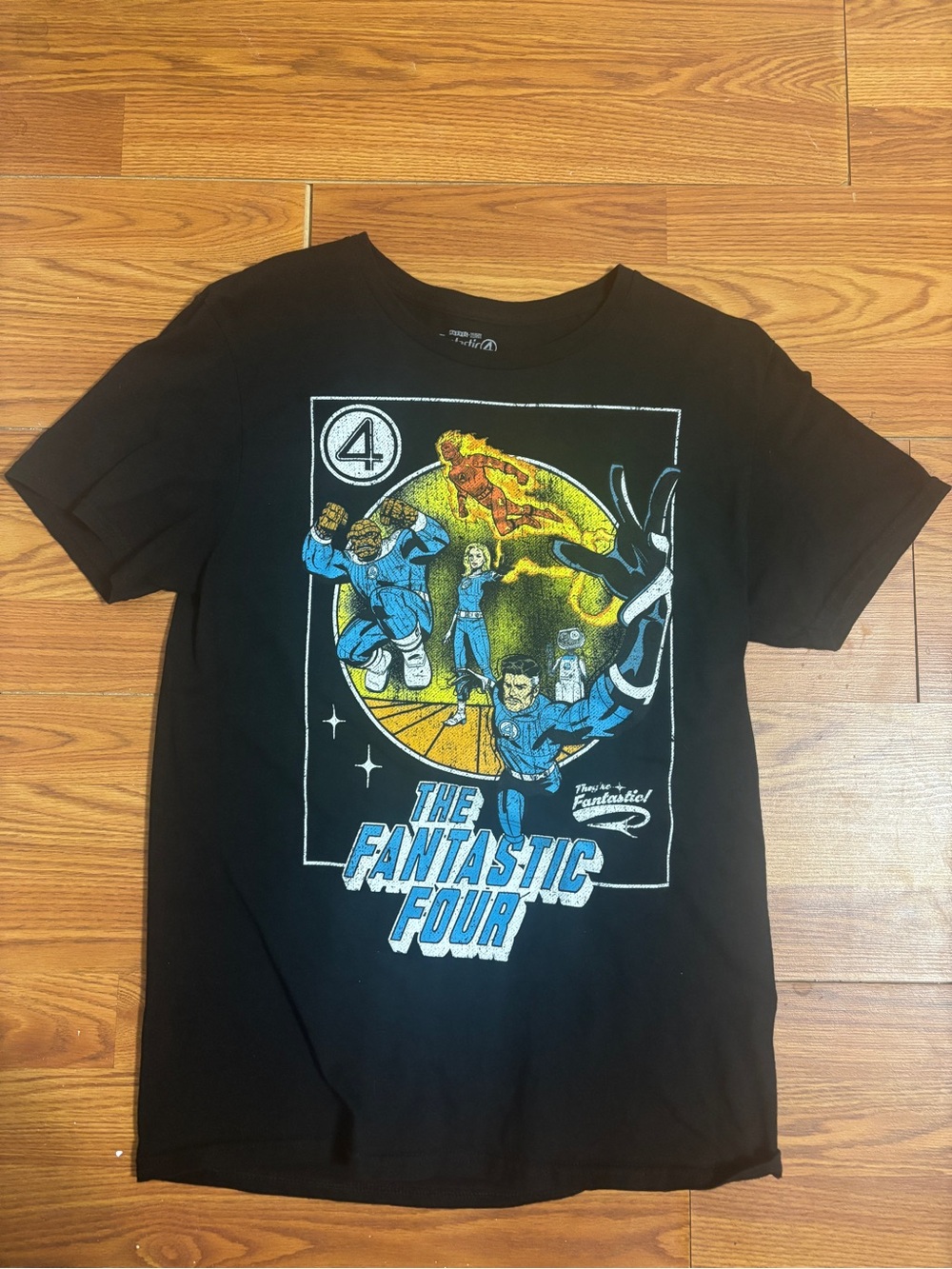 Marvel Black Fantastic Four Short Sleeve Tee with Blue and Yellow Graphic